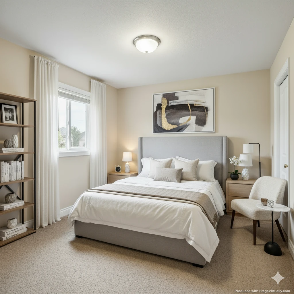 Boutique-inspired bedroom after virtual staging