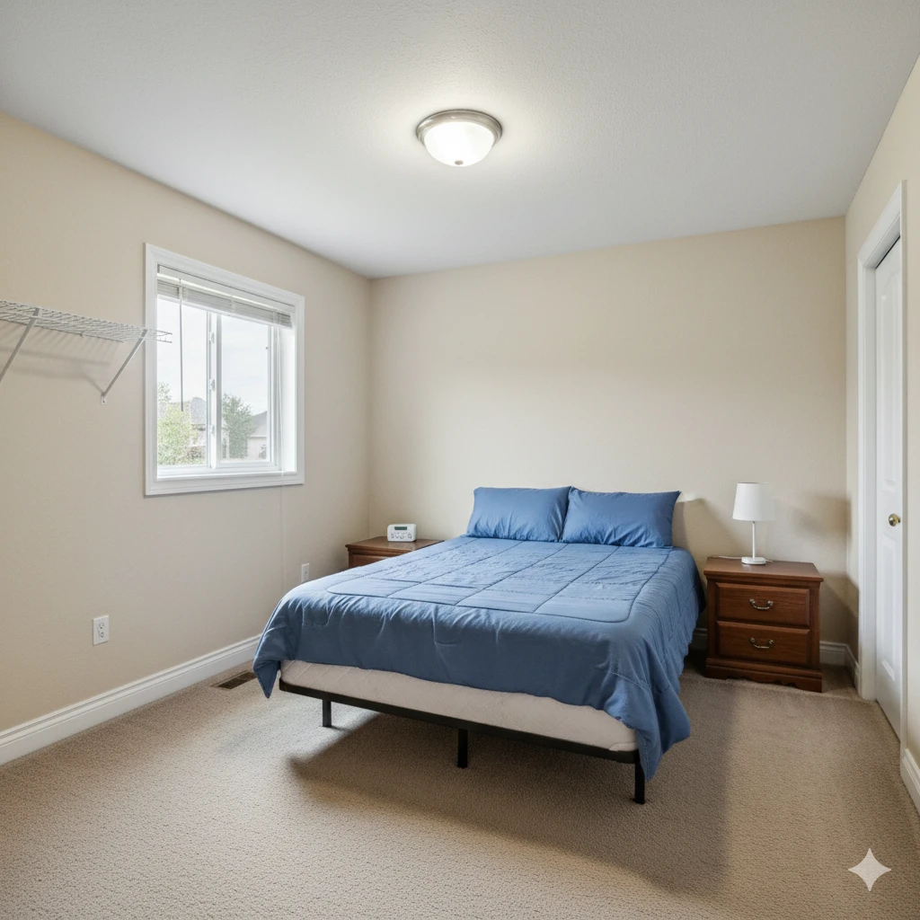 Empty condo bedroom before staging
