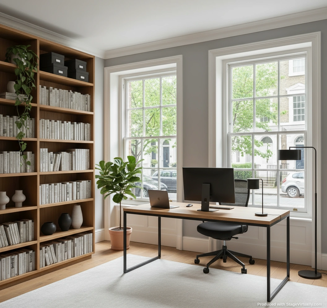 Executive home office after virtual staging