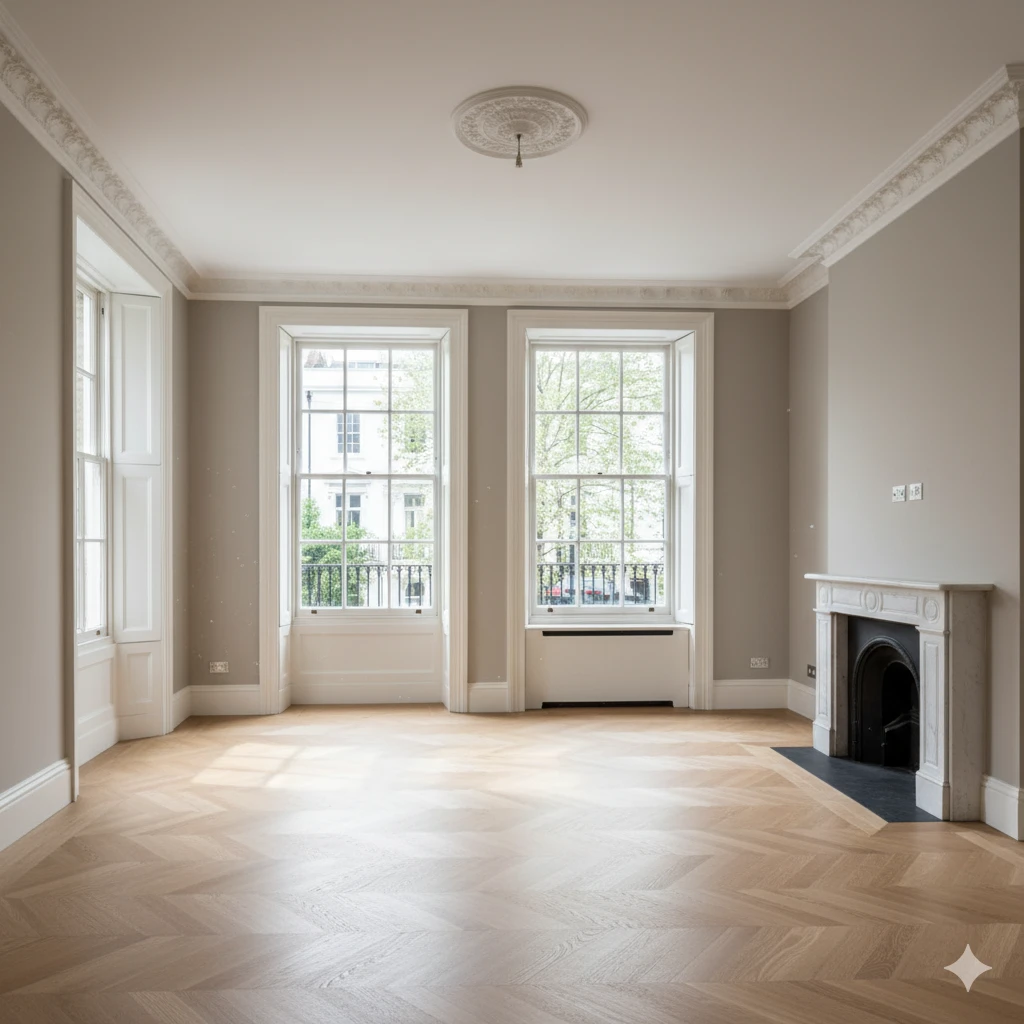 Vacant living room before virtual staging