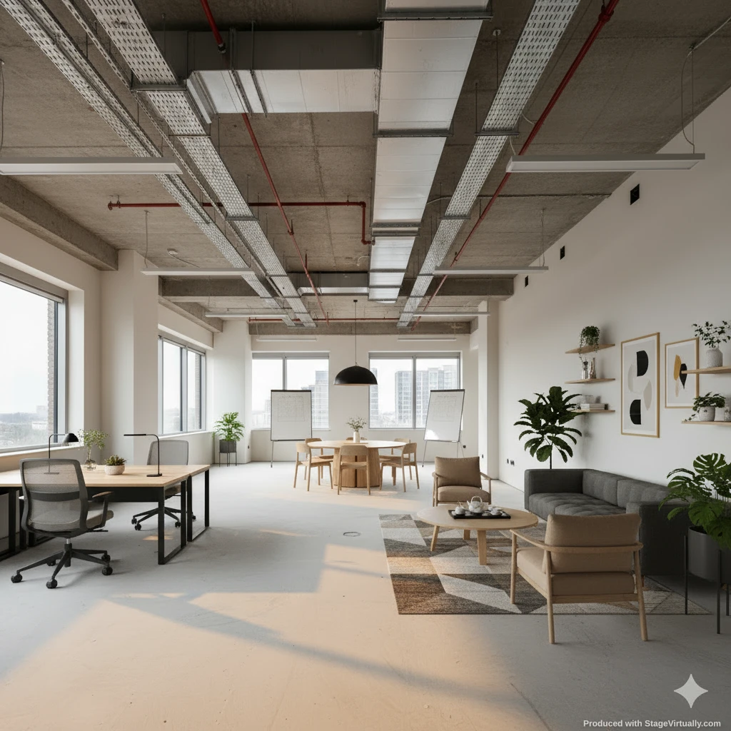 Modern collaborative office after virtual staging